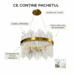 Candelabru Golden Rain 40 cm – Design Art Deco cu Tije din Sticlă Cristalizată, Tehnologie LED și Finisaj Auriu Satinat, Ideal pentru Ambientări Moderne și Sofisticate - imagine 7