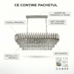 Candelabru Luxury Cristal Chrome - Grand Edition 80 cm – Cristal K9 Premium și Metal Argintiu Cromat, 8 Surse E14, Design Modern pentru Dining și Living Luminos - imagine 9