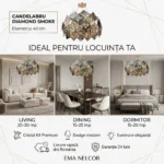 Candelabru Diamond Smoke 40 cm – Cristale K9 Fațetate în Nuanțe de Fum și Clar, 4 Surse E14, Design Modern de Lux pentru Living sau Dormitor Master - imagine 6