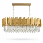 Candelabru Modern Prism Gold – Grand Edition, 81 cm – Cristal K9 Premium Transparent și Metal Auriu, 8 Becuri E14, Design Liniar Exclusiv pentru Dining și Insulă Bucătărie