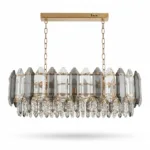 Candelabru Elegant Gold Smoke – Grand Edition, 80 cm Lungime, Cristal K9 Premium Fumuriu și Transparent, 12 Surse E14, Design Liniar de Lux pentru Dining și Living-uri Grandioase