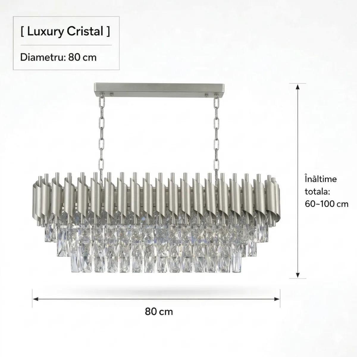 Candelabru Luxury Cristal Chrome - Grand Edition 80 cm – Cristal K9 Premium și Metal Argintiu Cromat, 8 Surse E14, Design Modern pentru Dining și Living Luminos - imagine 8