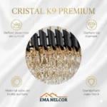 Candelabru Luxury Cristal Black - Grand Edition 80 cm – Cristal K9 Premium și Metal Negru, 8 Surse E14, Design Modern pentru Dining și Insulă Bucătărie - imagine 7