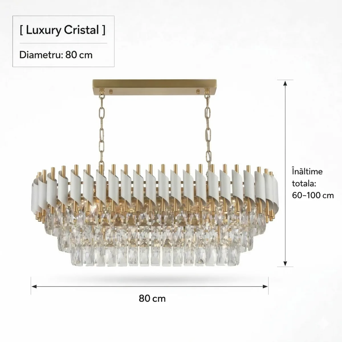 Candelabru Luxury Cristal White - Grand Edition 80 cm – Cristal K9 Premium și Metal Alb, 8 Surse E14, Design Modern pentru Dining și Living Luminos - imagine 9