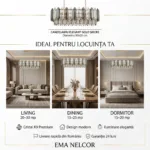 Candelabru Elegant Gold Smoke – Grand Edition, 80 cm Lungime, Cristal K9 Premium Fumuriu și Transparent, 12 Surse E14, Design Liniar de Lux pentru Dining și Living-uri Grandioase - imagine 6