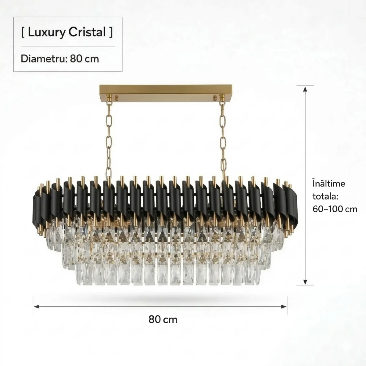 Candelabru Luxury Cristal Black - Grand Edition 80 cm – Cristal K9 Premium și Metal Negru, 8 Surse E14, Design Modern pentru Dining și Insulă Bucătărie - imagine 8