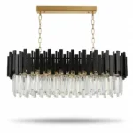 Candelabru Modern Prism Black – Grand Edition, 81 cm – Cristal K9 Premium Transparent și Metal Negru Mat, 8 Becuri E14, Design Liniar Exclusiv pentru Dining și Insulă Bucătărie