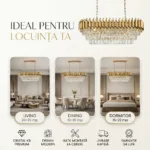 Candelabru Luxury Cristal Gold - Grand Edition 80 cm – Cristal K9 Premium și Metal Auriu, 8 Becuri E14, Design Modern pentru Dining și Living - imagine 6