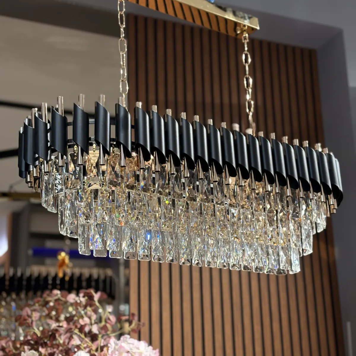 Candelabru Luxury Cristal Black - Grand Edition 80 cm – Cristal K9 Premium și Metal Negru, 8 Surse E14, Design Modern pentru Dining și Insulă Bucătărie - imagine 2