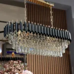 Candelabru Luxury Cristal Black - Grand Edition 80 cm – Cristal K9 Premium și Metal Negru, 8 Surse E27, Design Modern pentru Dining și Insulă Bucătărie
