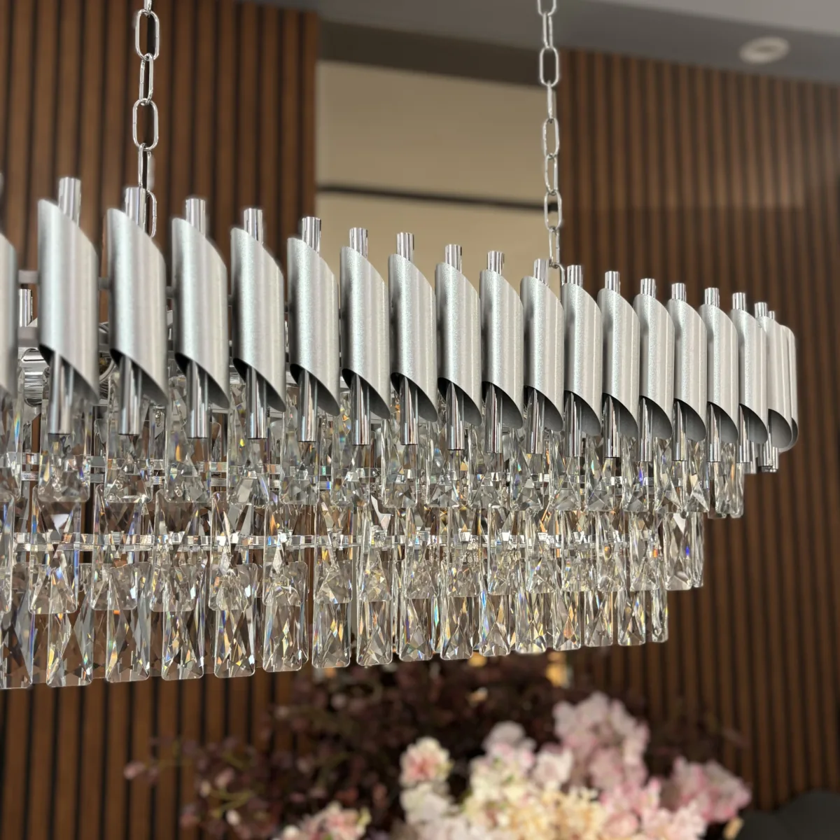 Candelabru Luxury Cristal Chrome - Grand Edition 80 cm – Cristal K9 Premium și Metal Argintiu Cromat, 8 Surse E14, Design Modern pentru Dining și Living Luminos - imagine 14