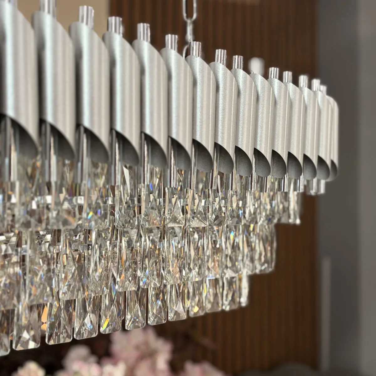 Candelabru Luxury Cristal Chrome - Grand Edition 80 cm – Cristal K9 Premium și Metal Argintiu Cromat, 8 Surse E14, Design Modern pentru Dining și Living Luminos - imagine 13