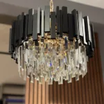 Candelabru Modern Prism Black 40 cm – Cristal K9 Premium Transparent și Metal Negru, 5 Becuri E14, Design Exclusiv pentru Dormitor, Hol și Living Modern - imagine 2