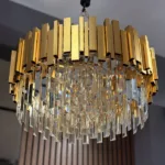 Candelabru Modern Prism Gold 50 cm – Cristal K9 Premium Transparent și Metal Auriu, 8 Becuri E14, Design Exclusiv pentru Living, Dining și Dormitor Master - imagine 2