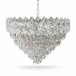 Candelabru Cristal Ice Cascade Chrome 60 cm – Cristal K9 Premium și Metal Argintiu, 8 Surse E14, Design Modern de Lux pentru Living-uri Grandioase și Lobby-uri