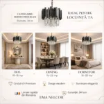Candelabru Modern Prism Black 30 cm – Cristal K9 Premium Transparent și Metal Negru, 3 Becuri E27, Design Exclusiv pentru Holuri, Dormitoare și Zone de Accent - imagine 4