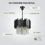 Candelabru Modern Prism Black 30 cm – Cristal K9 Premium Transparent și Metal Negru, 3 Becuri E27, Design Exclusiv pentru Holuri, Dormitoare și Zone de Accent - imagine 7