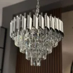 Candelabru Luxury Cristal Chrome 40 cm – Cristal K9 Premium și Metal Argintiu Cromat, 4 Surse E27, Design Modern pentru Living, Dormitor și Birou