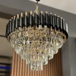 Candelabru Luxury Cristal Black 50 cm – Cristal K9 Premium și Metal Negru, 7 Surse E27, Design Modern pentru Living și Dormitor Matrimonial