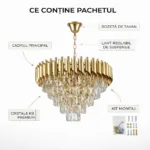 Candelabru Luxury Cristal Gold 50 cm – Cristal K9 Premium și Metal Auriu, 7 Becuri E14, Design Modern pentru Living și Dormitor - imagine 8