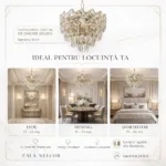 Candelabru Cristal Ice Cascade Golden 30 cm – Cristal K9 Premium și Metal Auriu, 4 Surse E14, Design Geometric de Lux pentru Hol, Dormitor și Living - imagine 6