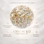 Candelabru Cristal Ice Cascade Golden 60 cm – Cristal K9 Premium și Metal Auriu, 8 Surse E14, Design Modern de Lux pentru Living-uri și Dormitoare - imagine 7
