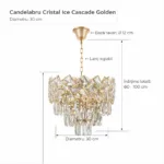 Candelabru Cristal Ice Cascade Golden 30 cm – Cristal K9 Premium și Metal Auriu, 4 Surse E14, Design Geometric de Lux pentru Hol, Dormitor și Living - imagine 9
