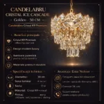 Candelabru Cristal Ice Cascade Golden 30 cm – Cristal K9 Premium și Metal Auriu, 4 Surse E14, Design Geometric de Lux pentru Hol, Dormitor și Living - imagine 11