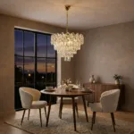 Candelabru Cristal Ice Cascade Golden 40 cm – Cristal K9 Premium și Metal Auriu, 5 Surse E14, Design Modern de Lux pentru Living, Dining și Dormitor Matrimonial - imagine 4