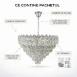 Candelabru Cristal Ice Cascade Chrome 60 cm – Cristal K9 Premium și Metal Argintiu, 8 Surse E14, Design Modern de Lux pentru Living-uri Grandioase și Lobby-uri - imagine 8