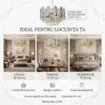 Candelabru Golden Bloom 40 cm – Cristal K9 Premium Transparent și Fumuriu, 5 Becuri E14, Design Modern de Lux pentru Living, Dormitor și Dining - imagine 6