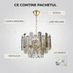 Candelabru Golden Bloom 40 cm – Cristal K9 Premium Transparent și Fumuriu, 5 Becuri E14, Design Modern de Lux pentru Living, Dormitor și Dining - imagine 8