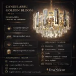 Candelabru Golden Bloom 40 cm – Cristal K9 Premium Transparent și Fumuriu, 5 Becuri E14, Design Modern de Lux pentru Living, Dormitor și Dining - imagine 10