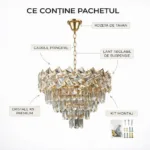 Candelabru Cristal Ice Cascade Golden 40 cm – Cristal K9 Premium și Metal Auriu, 5 Surse E14, Design Modern de Lux pentru Living, Dining și Dormitor Matrimonial - imagine 8
