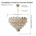 Candelabru Cristal Ice Cascade Golden 40 cm – Cristal K9 Premium și Metal Auriu, 5 Surse E14, Design Modern de Lux pentru Living, Dining și Dormitor Matrimonial - imagine 9