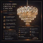 Candelabru Cristal Ice Cascade Golden 40 cm – Cristal K9 Premium și Metal Auriu, 5 Surse E14, Design Modern de Lux pentru Living, Dining și Dormitor Matrimonial - imagine 11