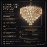 Candelabru Cristal Ice Cascade Golden 50 cm – Cristal K9 Premium și Metal Auriu, 7 Surse E14, Design Modern de Lux pentru Living-uri și Zone de Dining Generoase - imagine 11