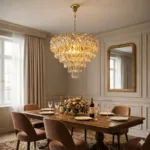 Candelabru Cristal Ice Cascade Golden 50 cm – Cristal K9 Premium și Metal Auriu, 7 Surse E14, Design Modern de Lux pentru Living-uri și Zone de Dining Generoase - imagine 4