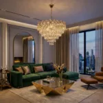 Candelabru Cristal Ice Cascade Golden 50 cm – Cristal K9 Premium și Metal Auriu, 7 Surse E14, Design Modern de Lux pentru Living-uri și Zone de Dining Generoase - imagine 3