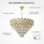 Candelabru Cristal Ice Cascade Golden 50 cm – Cristal K9 Premium și Metal Auriu, 7 Surse E14, Design Modern de Lux pentru Living-uri și Zone de Dining Generoase - imagine 8