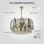 Candelabru Elegant Gold Smoke 50 cm – Cristal K9 Premium Fumuriu și Transparent, 9 Becuri E14, Design Modern de Lux pentru Living, Dining și Zone Rezidențiale - imagine 8