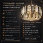Candelabru Elegant Gold Smoke 50 cm – Cristal K9 Premium Fumuriu și Transparent, 9 Becuri E14, Design Modern de Lux pentru Living, Dining și Zone Rezidențiale - imagine 11