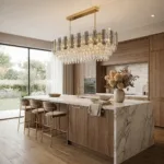 Candelabru Cristal Linear Cascade – Cristal K9 Premium, 8 Surse E14, Design Oval Modern pentru Living, Dining și Insulă Bucătărie, 77 cm Lungime - imagine 3