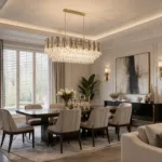 Candelabru Cristal Linear Cascade – Cristal K9 Premium, 8 Surse E14, Design Oval Modern pentru Living, Dining și Insulă Bucătărie, 77 cm Lungime - imagine 4