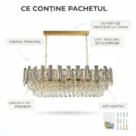Candelabru Cristal Linear Cascade – Cristal K9 Premium, 8 Surse E14, Design Oval Modern pentru Living, Dining și Insulă Bucătărie, 77 cm Lungime - imagine 8