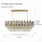 Candelabru Cristal Linear Cascade – Cristal K9 Premium, 8 Surse E14, Design Oval Modern pentru Living, Dining și Insulă Bucătărie, 77 cm Lungime - imagine 9