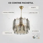 Candelabru Elegant Gold Smoke 30 cm – Cristal K9 Premium Fumuriu și Transparent, 3 Becuri E14, Design Modern de Lux pentru Holuri, Dormitoare și Zone de Accent - imagine 8