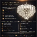Candelabru Cristal Silver Frost 40 cm – Cristal K9 Premium și Metal Argintiu Satinat, 5 Surse E14, Design Modern Luxos pentru Dormitor, Living și Birou - imagine 10