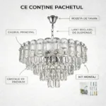 Candelabru Cristal Silver Frost 50 cm – Cristal K9 Premium și Metal Argintiu Satinat, 7 Surse E14, Design Modern de Lux pentru Living și Zone de Dining - imagine 8