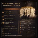 Candelabru Cristal Velvet Gold 59 cm – Cristal K9 Premium și Metal Auriu Gravat, 6 Surse E14, Design Luxos pentru Living, Dining sau Dormitor Master - imagine 9